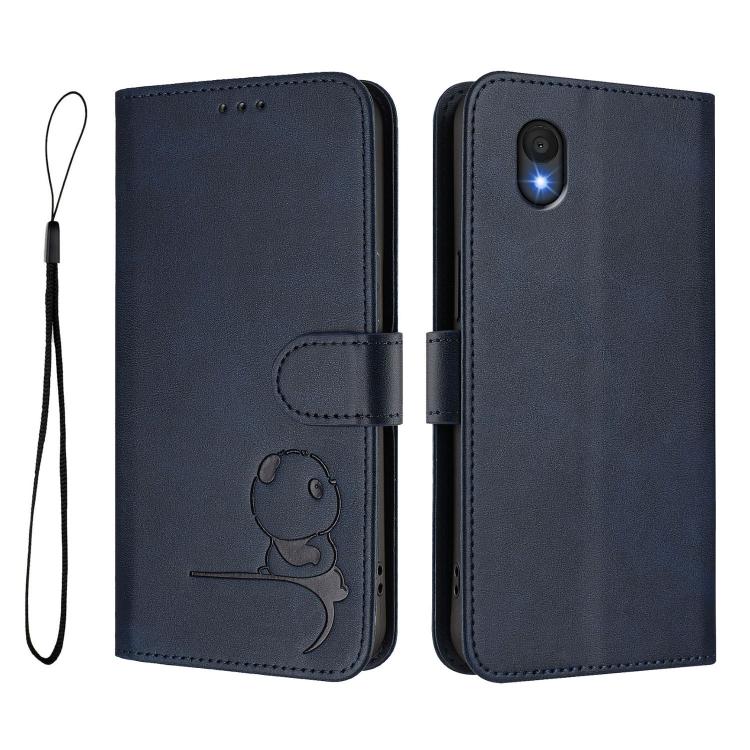 For TCL 201 Litter Panda Embossing RFID Leather Phone Case with Lanyard