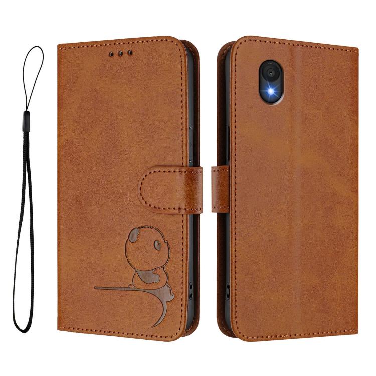 For TCL 201 Litter Panda Embossing RFID Leather Phone Case with Lanyard
