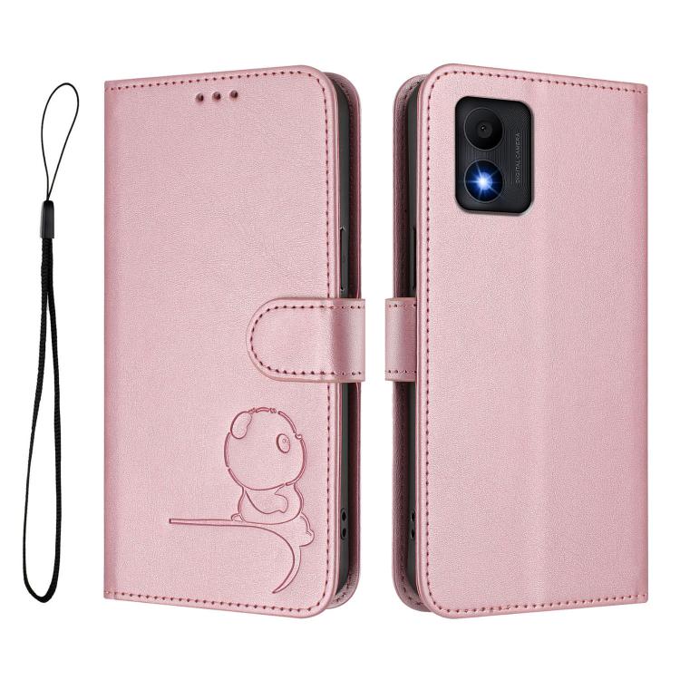 For TCL 303 Litter Panda Embossing RFID Leather Phone Case with Lanyard