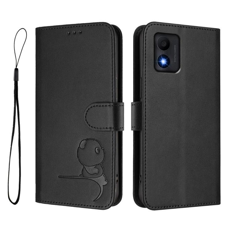 For TCL 303 Litter Panda Embossing RFID Leather Phone Case with Lanyard