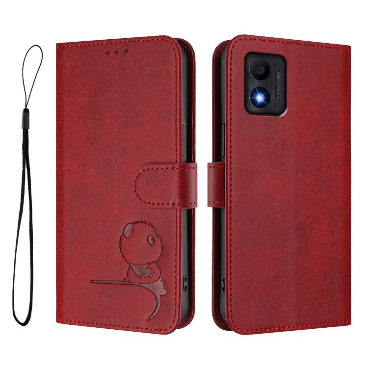 For TCL 303 Litter Panda Embossing RFID Leather Phone Case with Lanyard