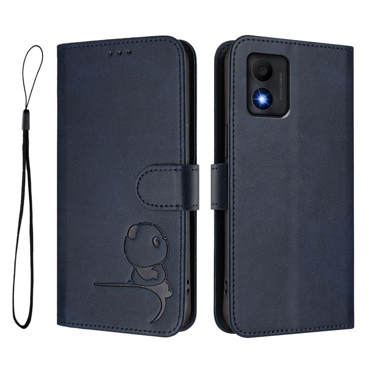 For TCL 303 Litter Panda Embossing RFID Leather Phone Case with Lanyard