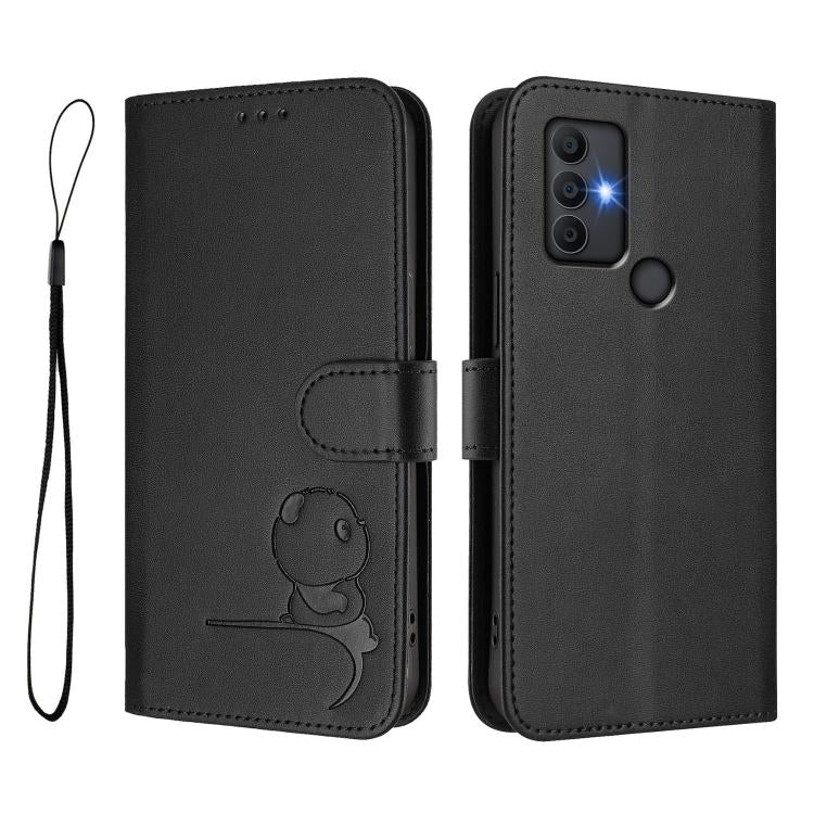 For TCL 305 / 306 / 30 SE AL02 Litter Panda Embossing RFID Leather Phone Case with Lanyard