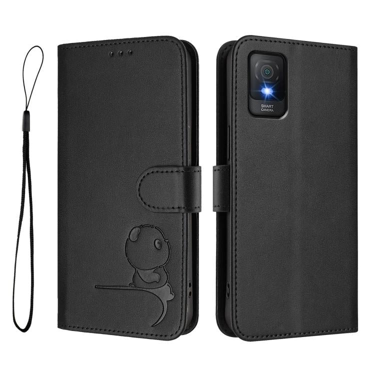 For TCL 403 / Vodafone Smart M23 Litter Panda Embossing RFID Leather Phone Case with Lanyard