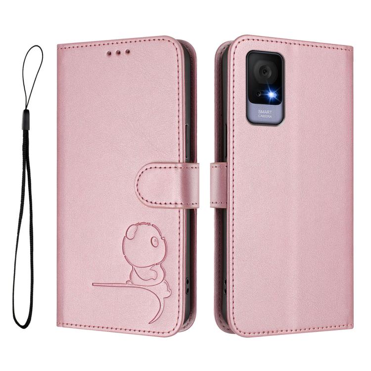 For TCL 405 / 406 / 406s / 408 T506D Litter Panda Embossing RFID Leather Phone Case with Lanyard
