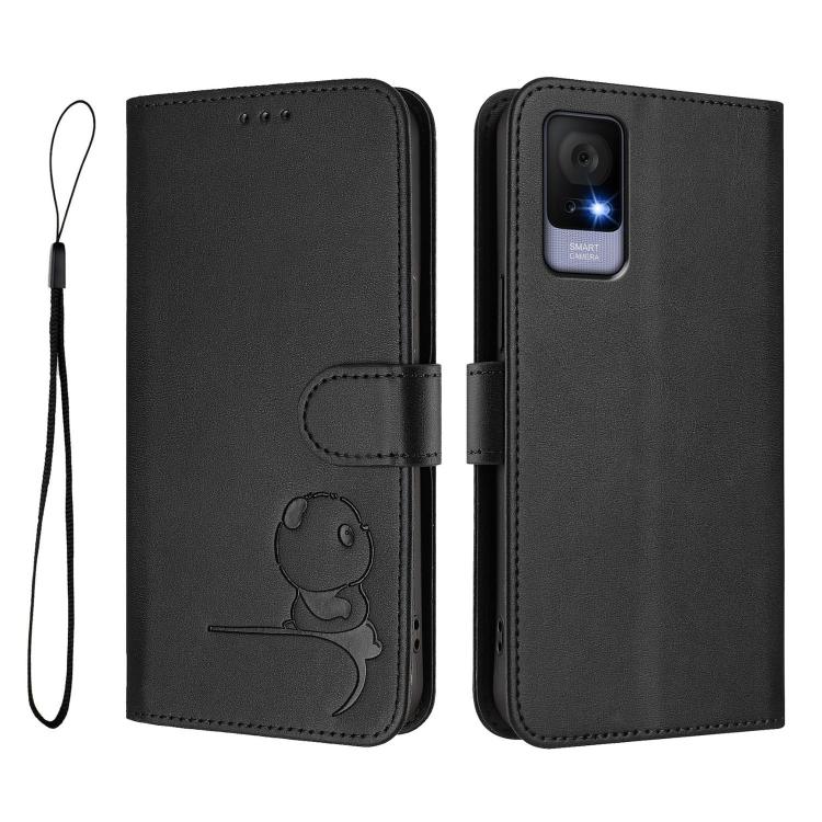 For TCL 405 / 406 / 406s / 408 T506D Litter Panda Embossing RFID Leather Phone Case with Lanyard