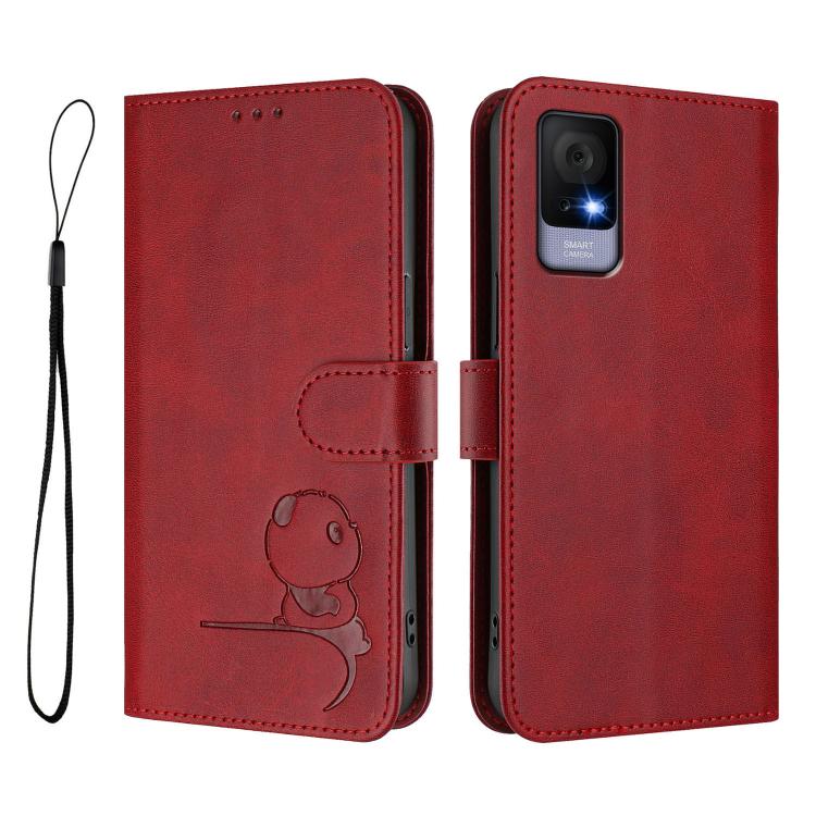 For TCL 405 / 406 / 406s / 408 T506D Litter Panda Embossing RFID Leather Phone Case with Lanyard