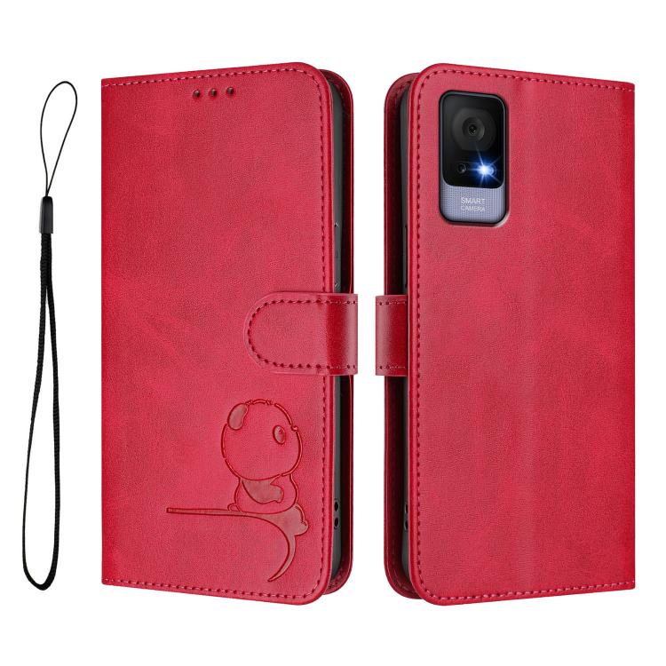 For TCL 405 / 406 / 406s / 408 T506D Litter Panda Embossing RFID Leather Phone Case with Lanyard
