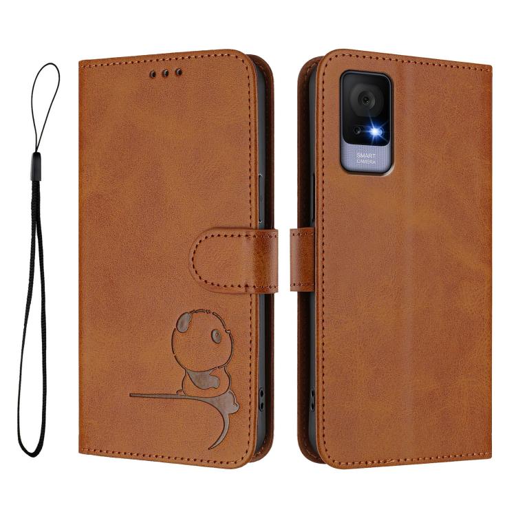 For TCL 405 / 406 / 406s / 408 T506D Litter Panda Embossing RFID Leather Phone Case with Lanyard