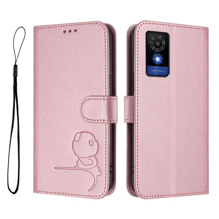 For TCL 501 / Vodafone Smart M25 Litter Panda Embossing RFID Leather Phone Case with Lanyard