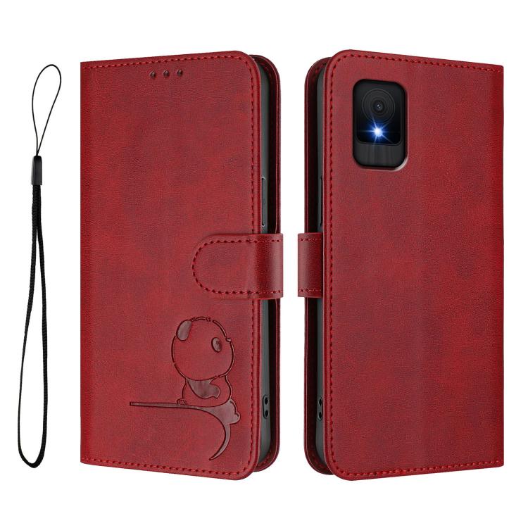 For TCL 502 Litter Panda Embossing RFID Leather Phone Case with Lanyard