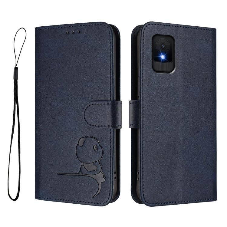 For TCL 502 Litter Panda Embossing RFID Leather Phone Case with Lanyard