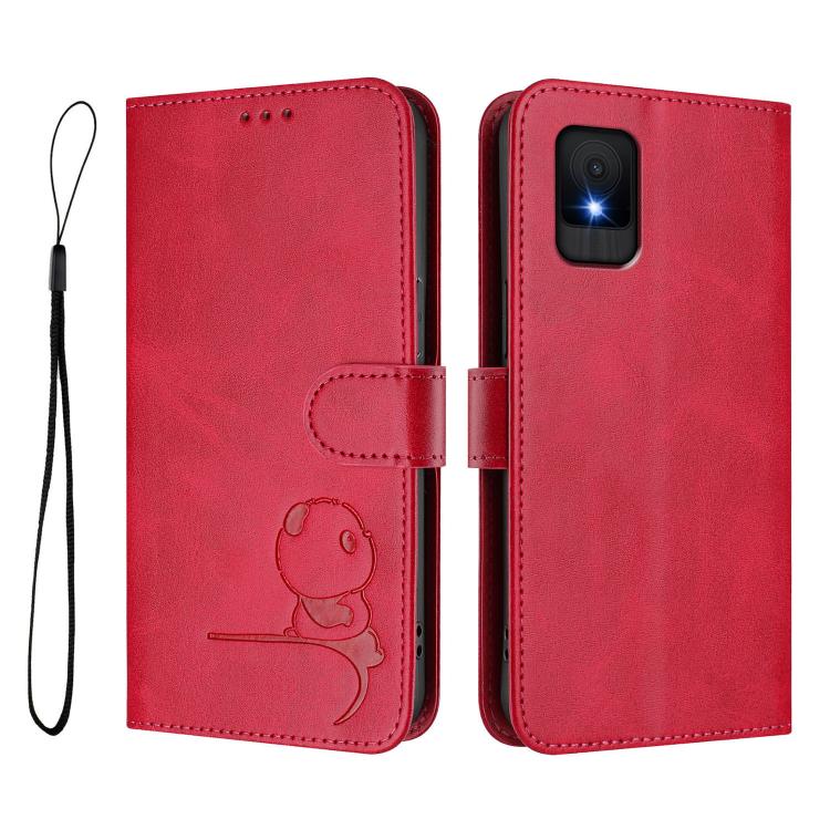 For TCL 502 Litter Panda Embossing RFID Leather Phone Case with Lanyard