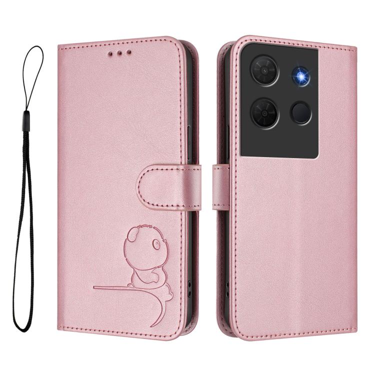 For TCL 503 Litter Panda Embossing RFID Leather Phone Case with Lanyard