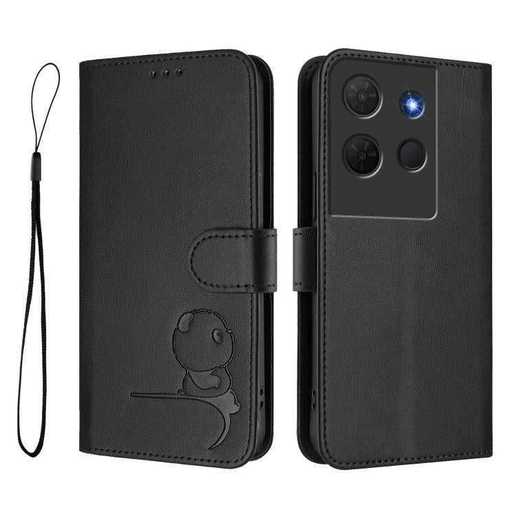 For TCL 503 Litter Panda Embossing RFID Leather Phone Case with Lanyard