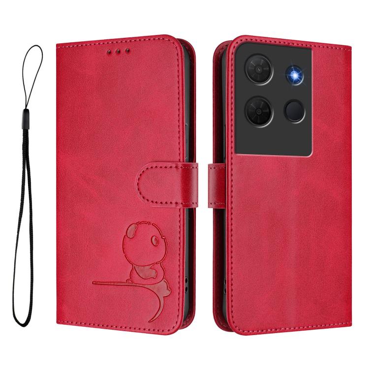 For TCL 503 Litter Panda Embossing RFID Leather Phone Case with Lanyard