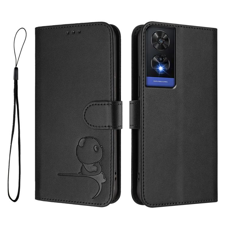 For TCL 505 Litter Panda Embossing RFID Leather Phone Case with Lanyard