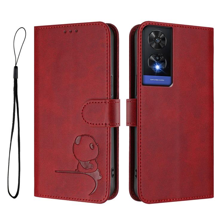 For TCL 505 Litter Panda Embossing RFID Leather Phone Case with Lanyard