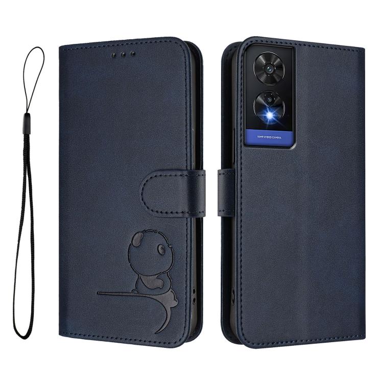 For TCL 505 Litter Panda Embossing RFID Leather Phone Case with Lanyard