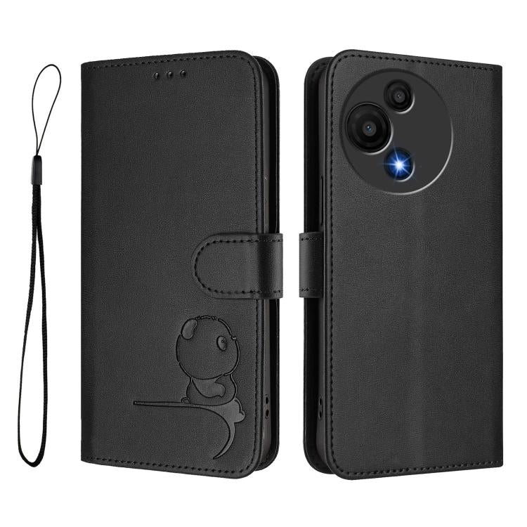 For TCL 605 / 60 SE Litter Panda Embossing RFID Leather Phone Case with Lanyard