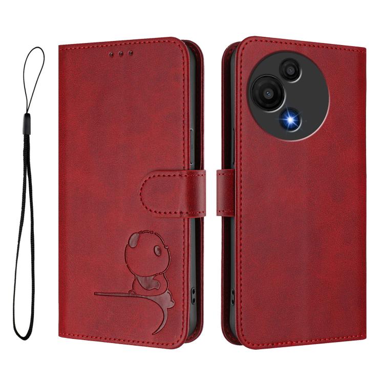 For TCL 605 / 60 SE Litter Panda Embossing RFID Leather Phone Case with Lanyard