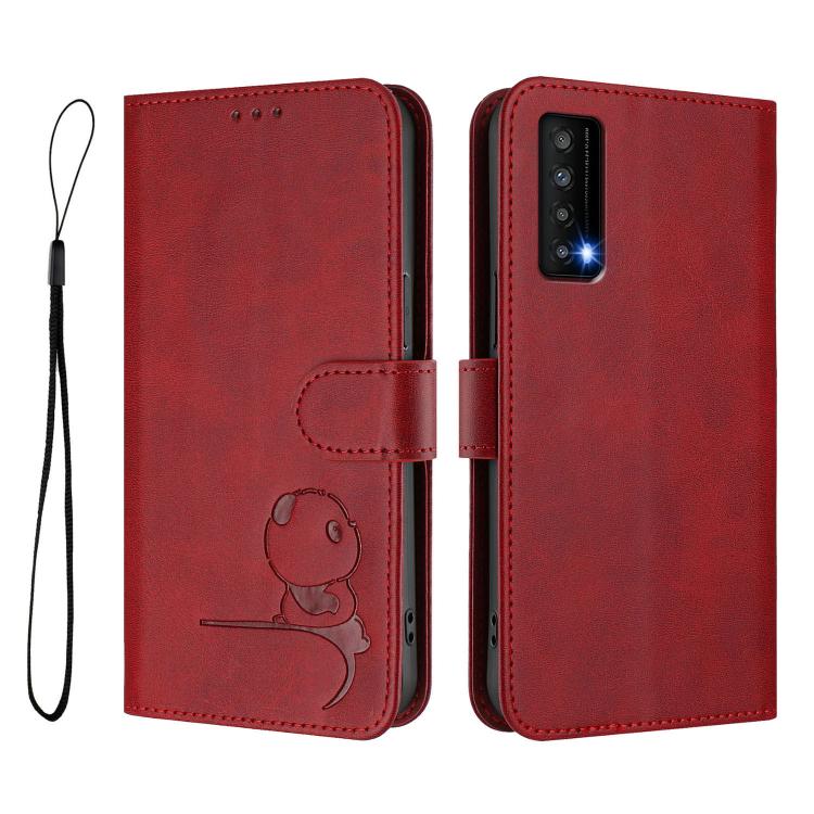 For TCL Stylus 5G Litter Panda Embossing RFID Leather Phone Case with Lanyard