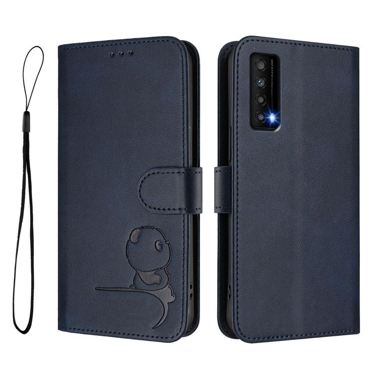 For TCL Stylus 5G Litter Panda Embossing RFID Leather Phone Case with Lanyard