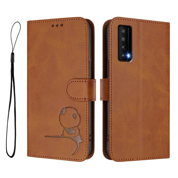 For TCL Stylus 5G Litter Panda Embossing RFID Leather Phone Case with Lanyard