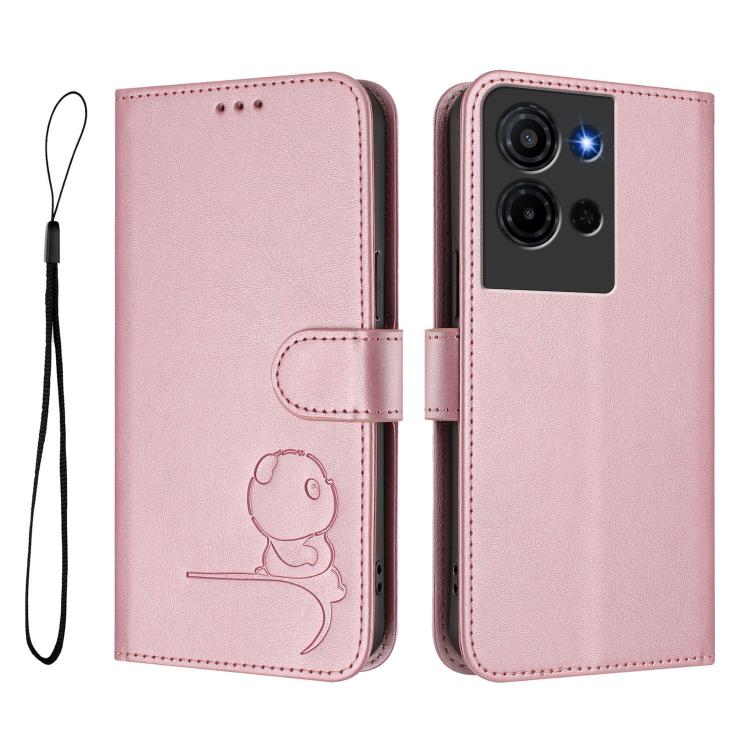 For TCL K32 / K33 5G Litter Panda Embossing RFID Leather Phone Case with Lanyard