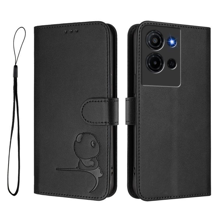 For TCL K32 / K33 5G Litter Panda Embossing RFID Leather Phone Case with Lanyard