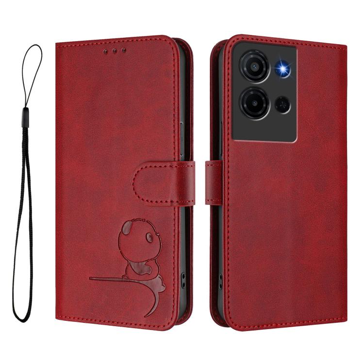 For TCL K32 / K33 5G Litter Panda Embossing RFID Leather Phone Case with Lanyard