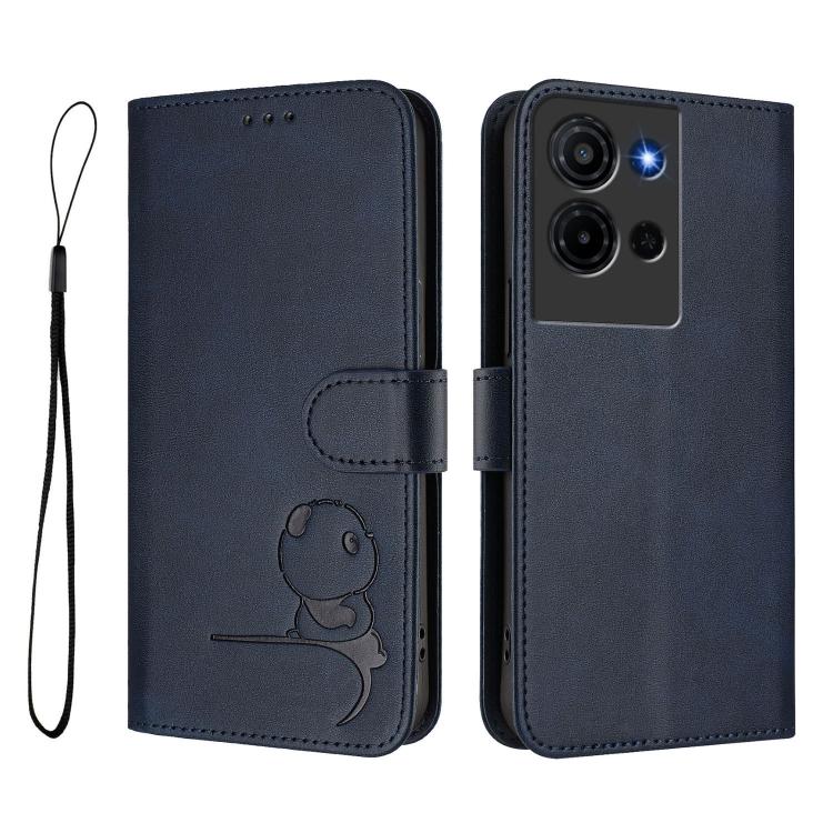 For TCL K32 / K33 5G Litter Panda Embossing RFID Leather Phone Case with Lanyard