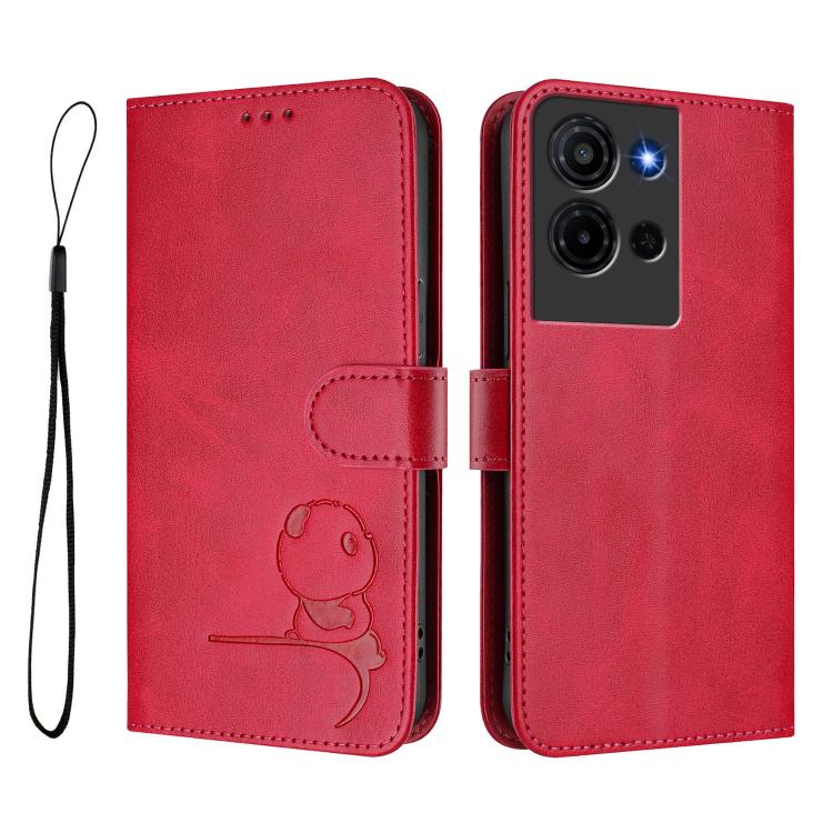 For TCL K32 / K33 5G Litter Panda Embossing RFID Leather Phone Case with Lanyard