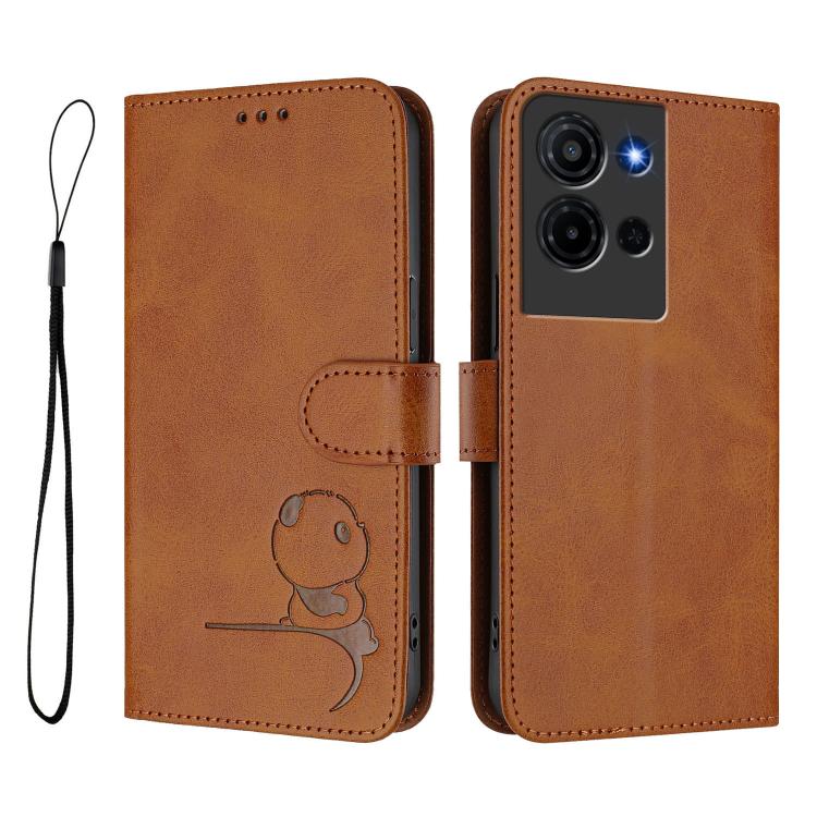 For TCL K32 / K33 5G Litter Panda Embossing RFID Leather Phone Case with Lanyard