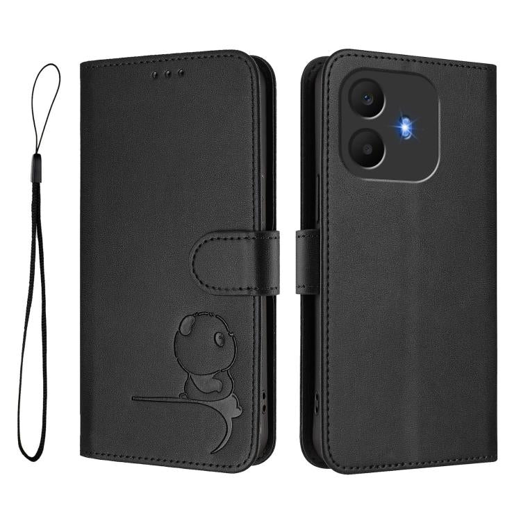 For TCL K70 Power 4G / K70 4G Litter Panda Embossing RFID Leather Phone Case with Lanyard