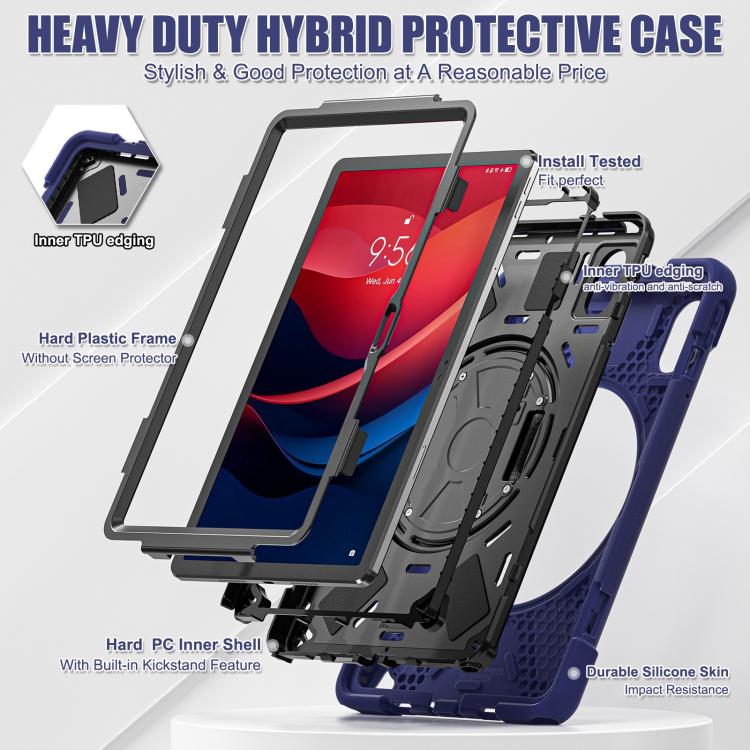 For Lenovo Xiaoxin Pad 11 2024 / 2025 Rotatable Holder Silicone Hybrid PC Tablet Case with Shoulder Strap