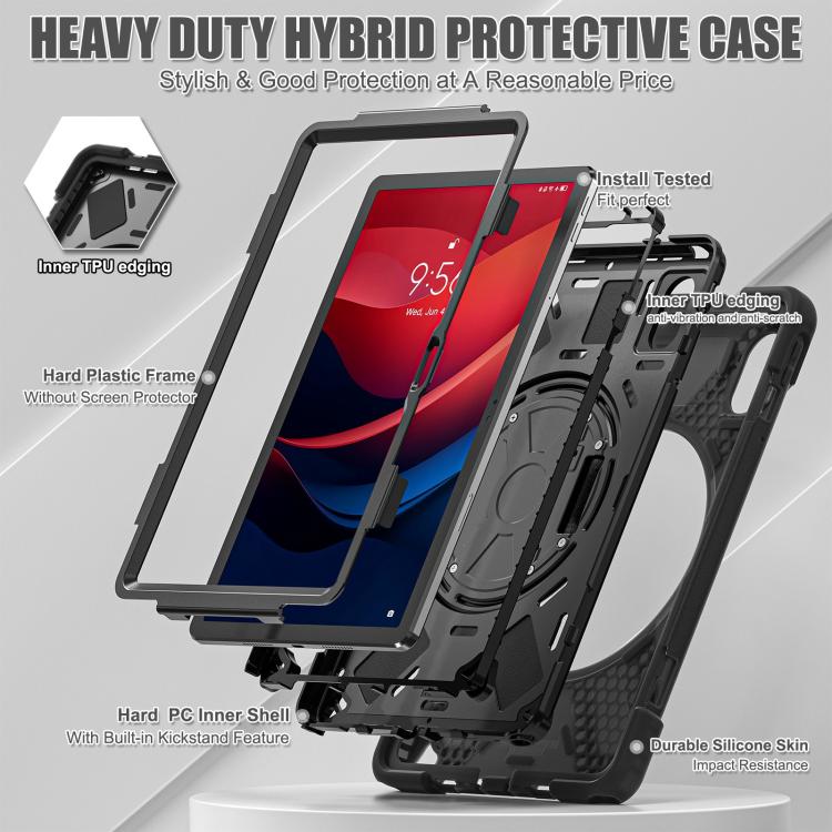 For Lenovo Xiaoxin Pad 11 2024 / 2025 Rotatable Holder Silicone Hybrid PC Tablet Case with Shoulder Strap