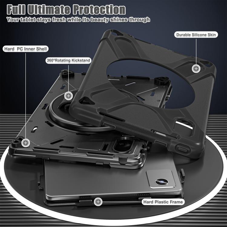 For Lenovo Xiaoxin Pad 11 2024 / 2025 Rotatable Holder Silicone Hybrid PC Tablet Case with Shoulder Strap