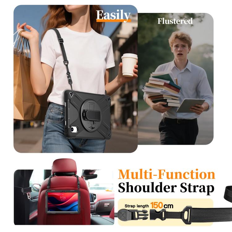 For Lenovo Xiaoxin Pad 11 2024 / 2025 Rotatable Holder Silicone Hybrid PC Tablet Case with Shoulder Strap