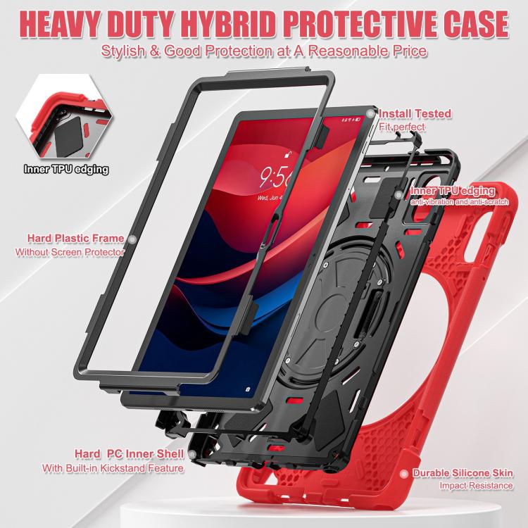 For Lenovo Xiaoxin Pad 11 2024 / 2025 Rotatable Holder Silicone Hybrid PC Tablet Case with Shoulder Strap