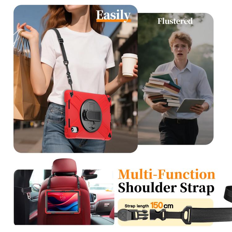 For Lenovo Xiaoxin Pad 11 2024 / 2025 Rotatable Holder Silicone Hybrid PC Tablet Case with Shoulder Strap