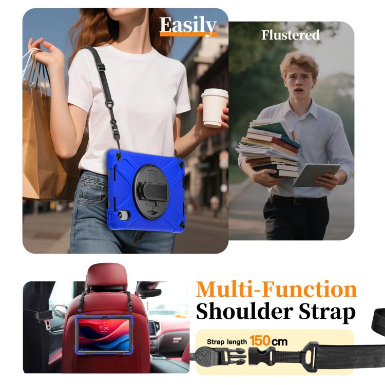 For Lenovo Xiaoxin Pad 11 2024 / 2025 Rotatable Holder Silicone Hybrid PC Tablet Case with Shoulder Strap