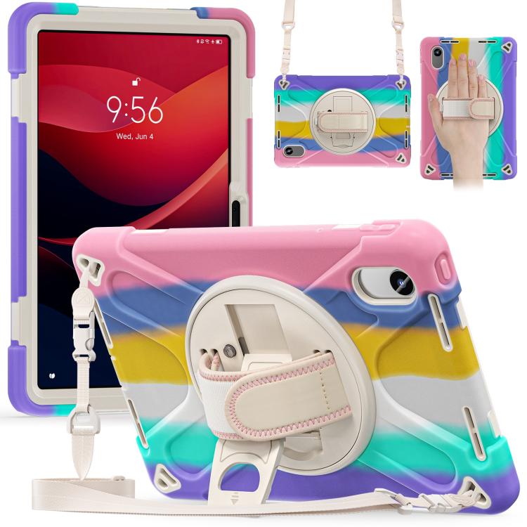 For Lenovo Xiaoxin Pad 11 2024 / 2025 Rotatable Holder Silicone Hybrid PC Tablet Case with Shoulder Strap
