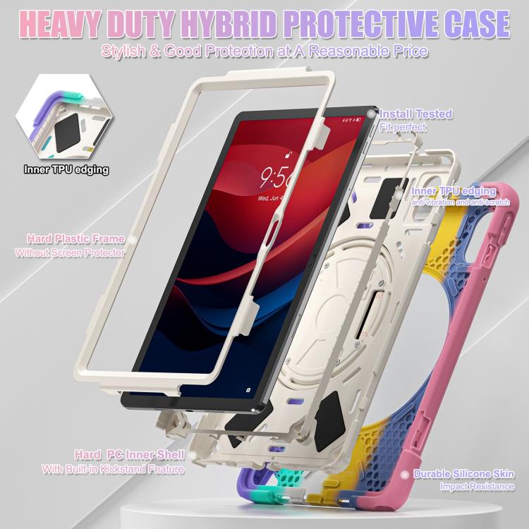 For Lenovo Xiaoxin Pad 11 2024 / 2025 Rotatable Holder Silicone Hybrid PC Tablet Case with Shoulder Strap