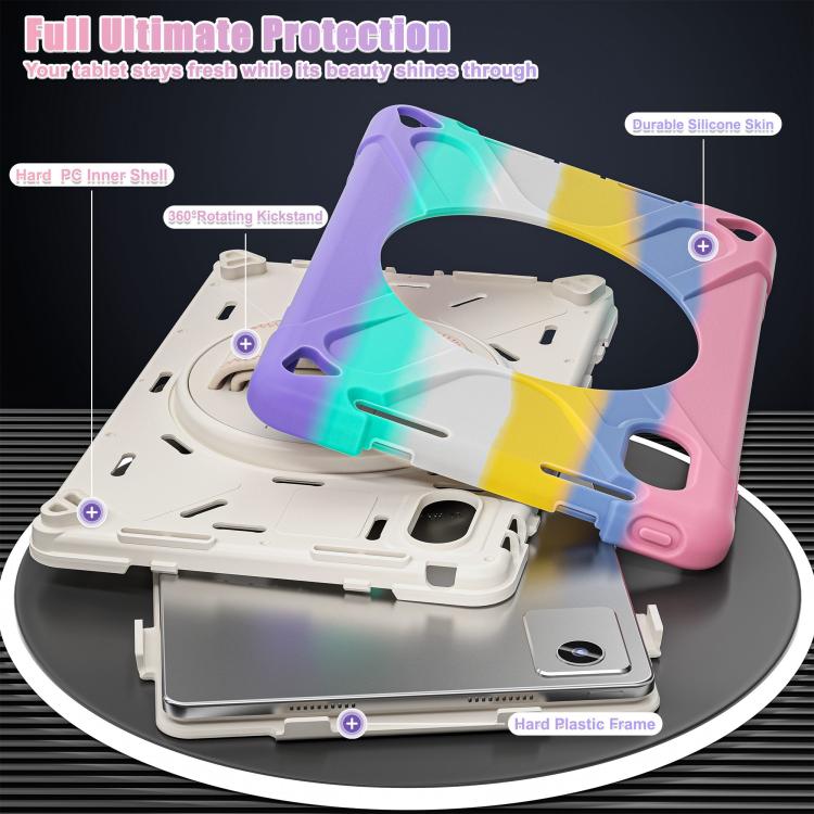 For Lenovo Xiaoxin Pad 11 2024 / 2025 Rotatable Holder Silicone Hybrid PC Tablet Case with Shoulder Strap
