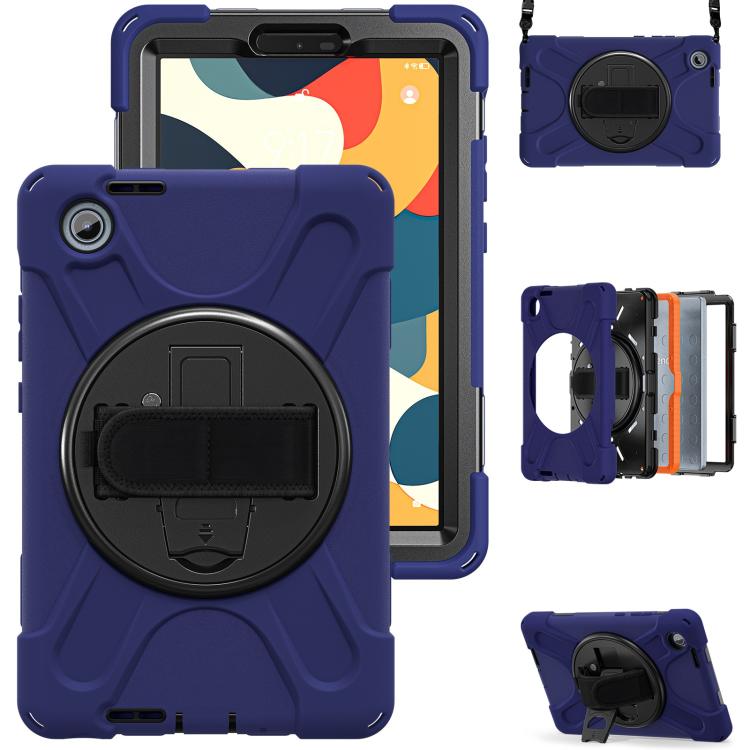 For Lenovo Tab One / K9 Rotatable Holder Silicone Hybrid PC Tablet Case with Shoulder Strap