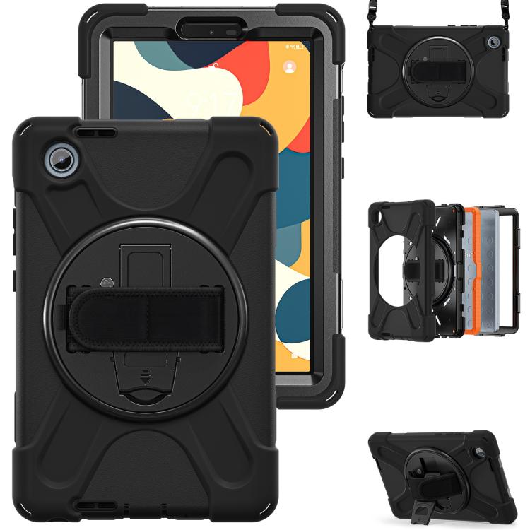 For Lenovo Tab One / K9 Rotatable Holder Silicone Hybrid PC Tablet Case with Shoulder Strap