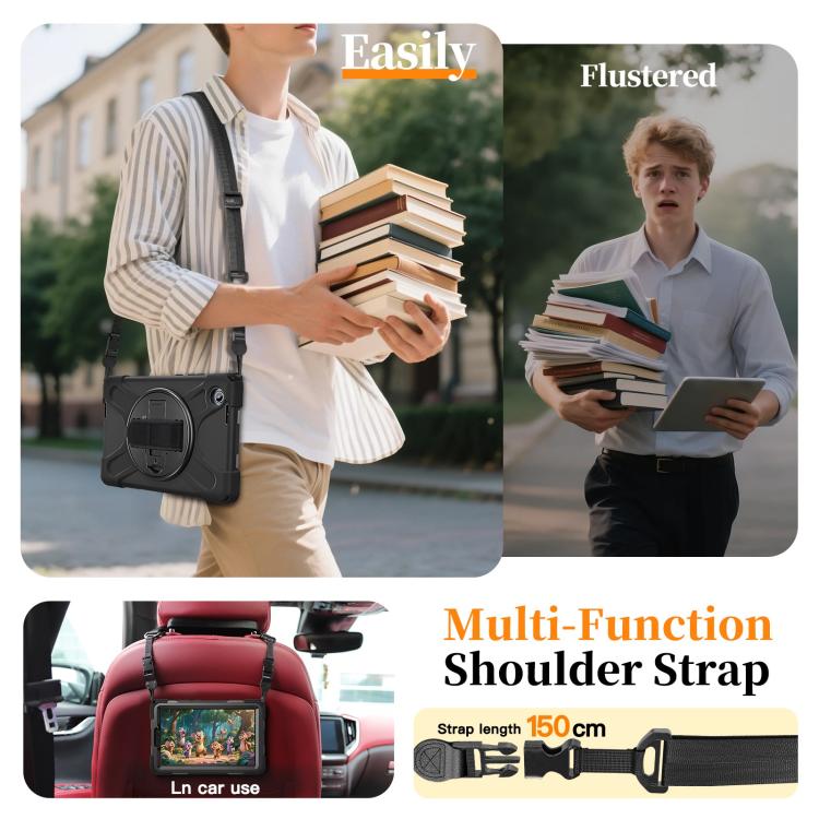 For Lenovo Tab One / K9 Rotatable Holder Silicone Hybrid PC Tablet Case with Shoulder Strap