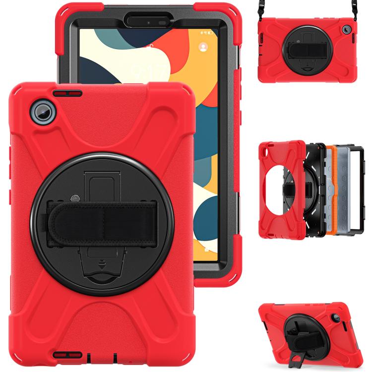 For Lenovo Tab One / K9 Rotatable Holder Silicone Hybrid PC Tablet Case with Shoulder Strap