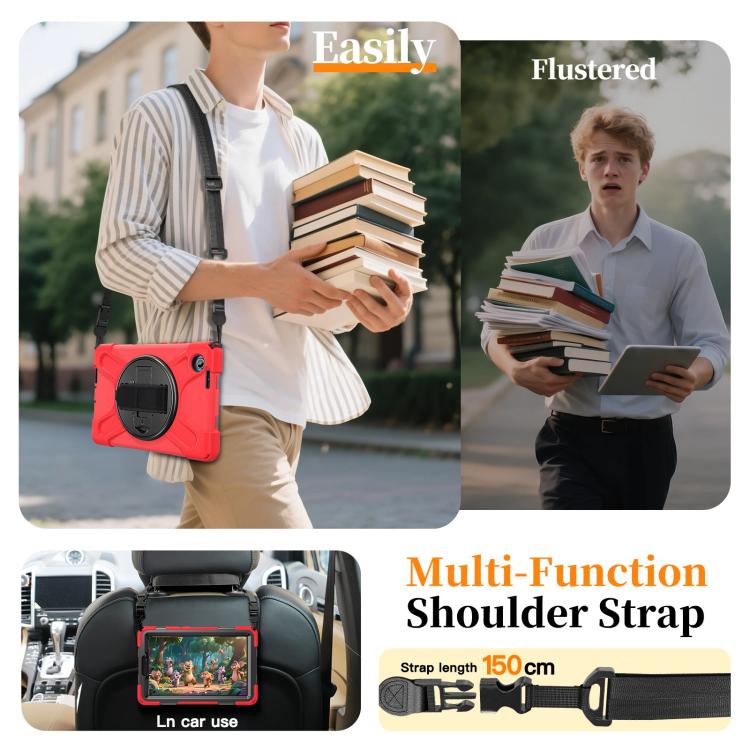 For Lenovo Tab One / K9 Rotatable Holder Silicone Hybrid PC Tablet Case with Shoulder Strap